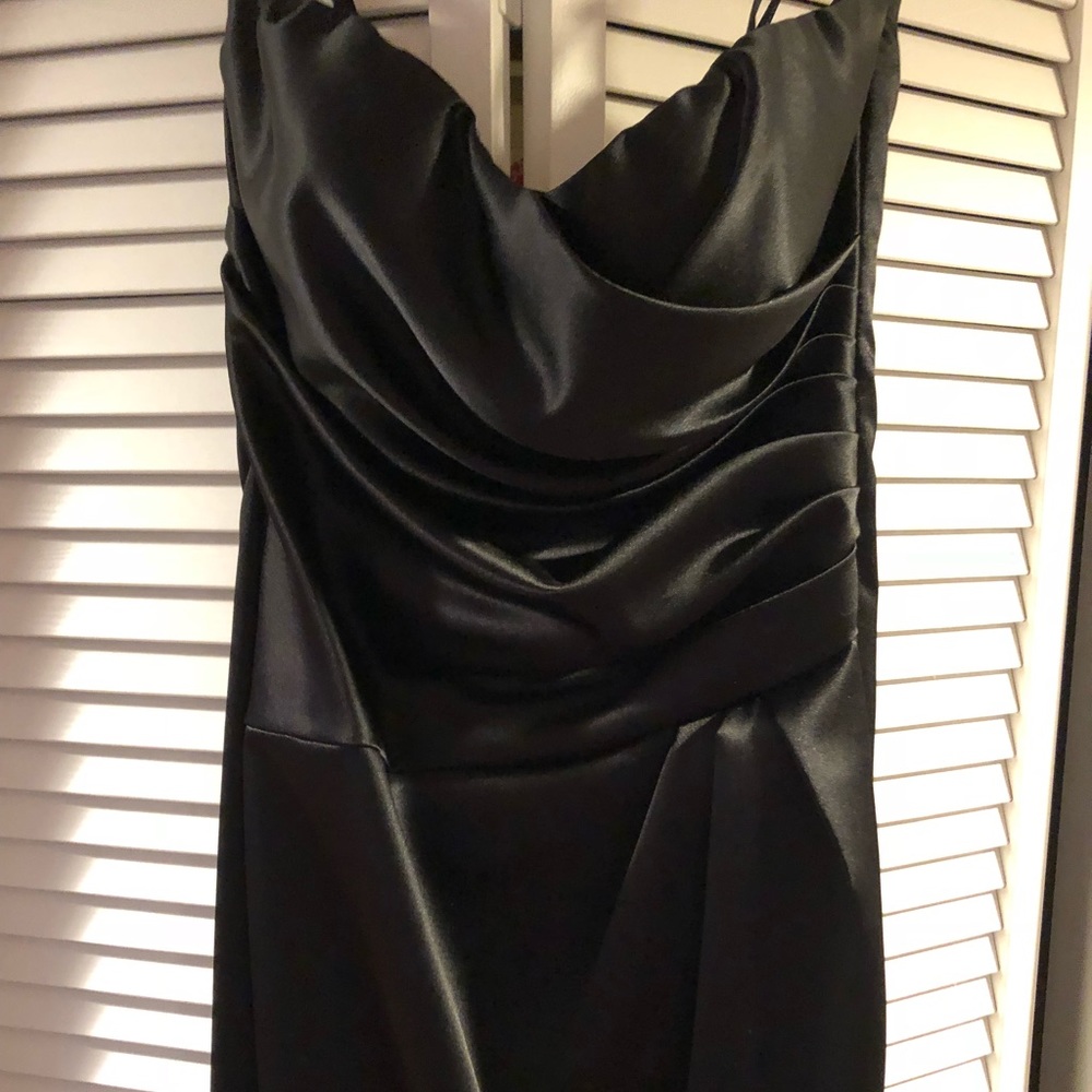 Black strapless formal gown